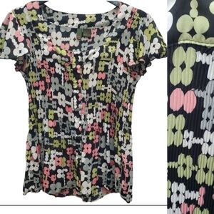 Sere Nade Top Shirt Womens Large Black Pastel Floral Square Neck Button Up